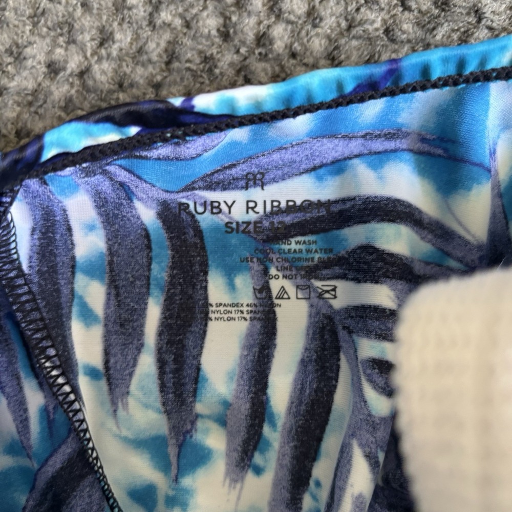NWOT Ruby Ribbon Riviera Blue Tropical 1 Piece Swim Bathing Suit Size 12 Control - Picture 3 of 5